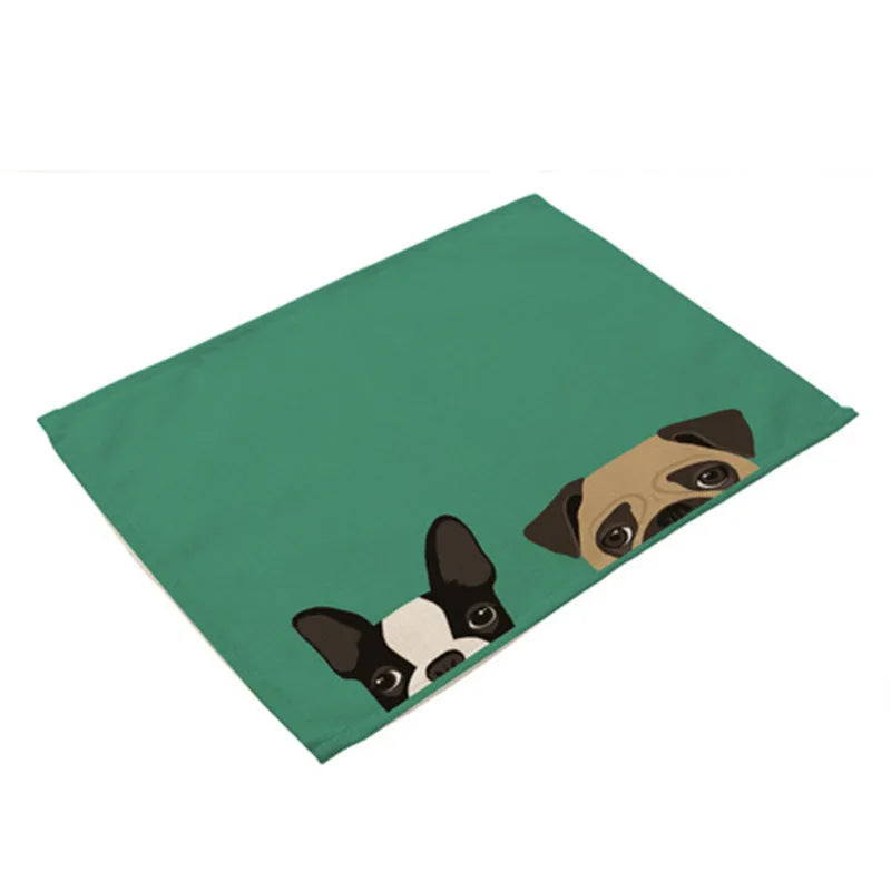 DecorBites™ Dog Cat Pattern Cotton Linen Dining Table Mats 32*42cm