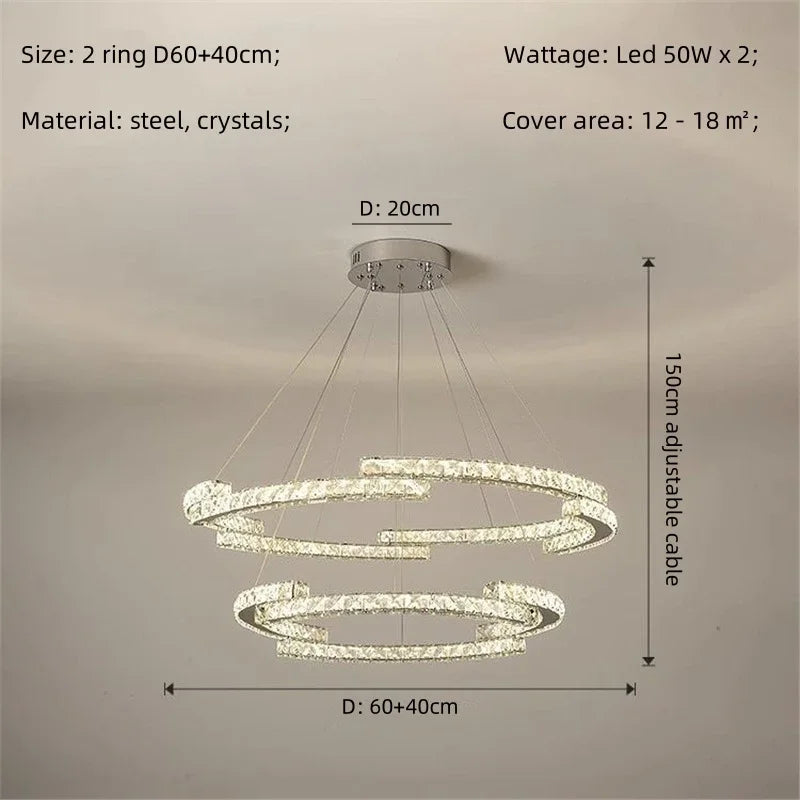 DecorBites™ Crystal LED Chandelier Pendant Light Modern Luxury Foyer Ceiling Lamp