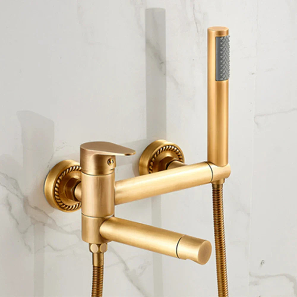 Grifo de bañera Decorbites™ de oro con caño giratorio para bañera y conjunto de ducha completo.