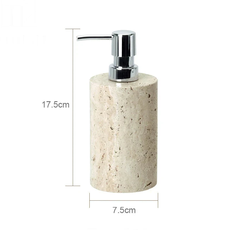 DecorBites™ Beige Travertine Marble Bathroom Accessories Set - Soap Dispenser, Soap Dish, Reed Diffuser