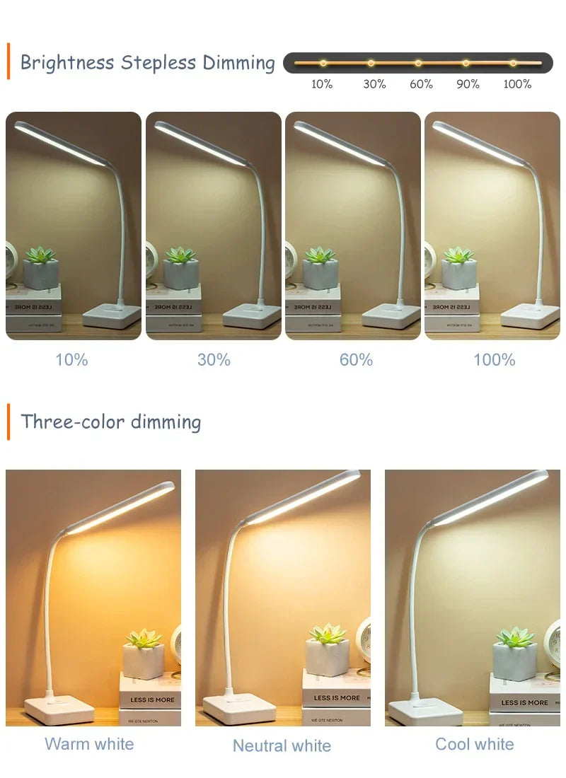 DecorBites™ LED Foldable Desk Lamp with 3-Level Color & Touch Dimmable Light