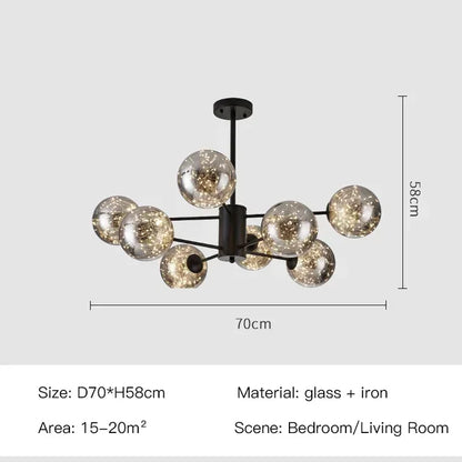 DecorBites™ Black Glass Ball LED Chandelier for Living Room, Bedroom - Dimmable Nordic Luxury Fixture