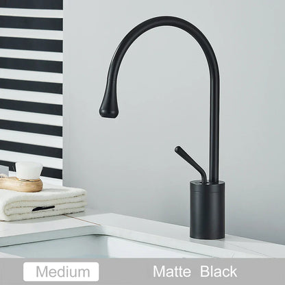 Grifo alto DecorBites™ Gold, mezclador giratorio de cascada de 360° para lavabo de baño