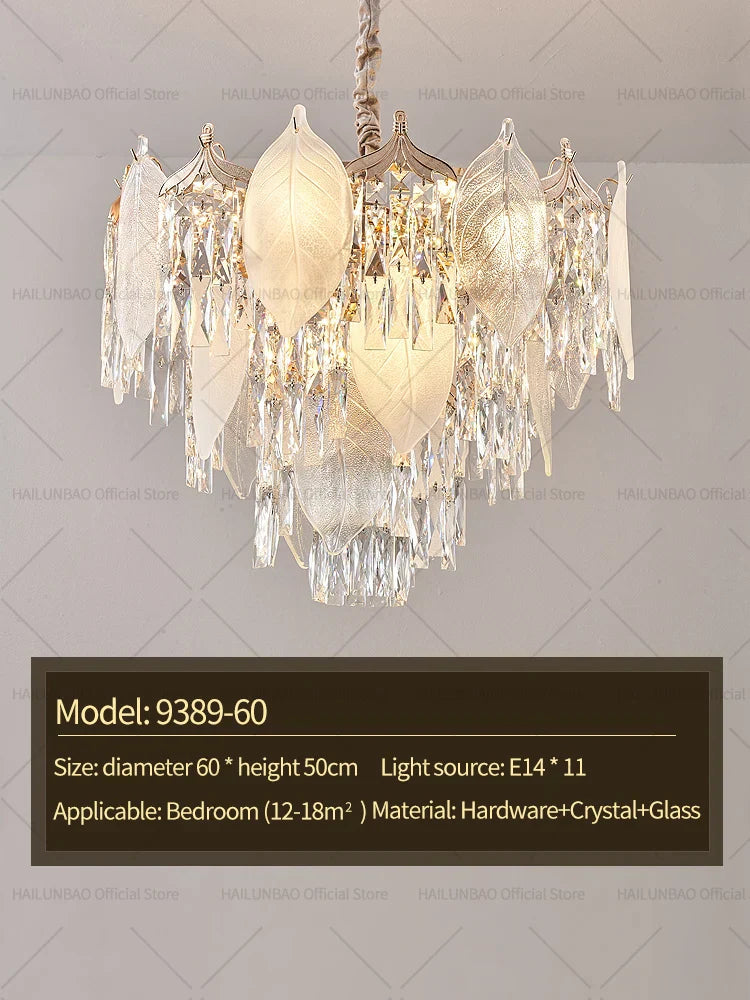 DecorBites™ Crystal Leaves Chandelier: Elegant Postmodern Lighting for Living Room, Dining Room, Bedroom