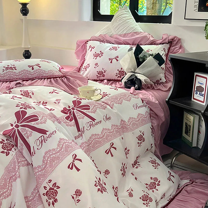 DecorBites™ Lace Printed Duvet Cover Set - Elegant, Cozy Bedding for Single & Double Beds