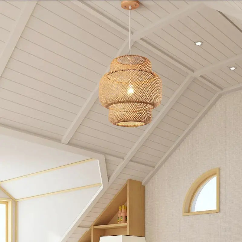 DecorBites™ Hand-Knit Bamboo Pendant Ceiling Light