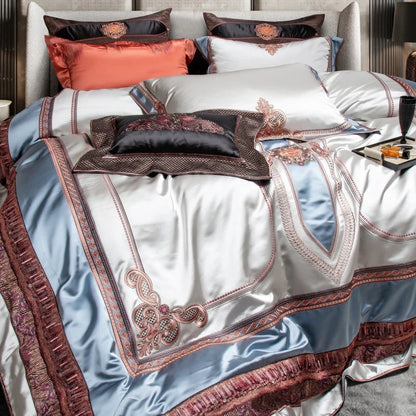 Decobites Palace Style Brocade Embroidery Bedding Set with Silky Duvet & Sheet