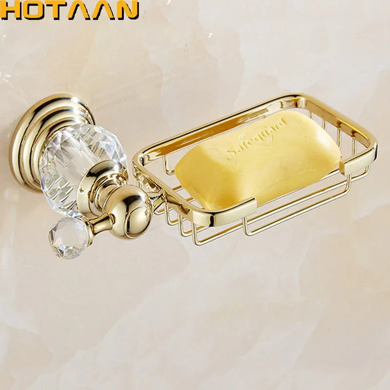 DecorBites™ Gold Crystal Brass Ceramics Bathroom Soap Holder Home Decor Enhance Bathroom Storage