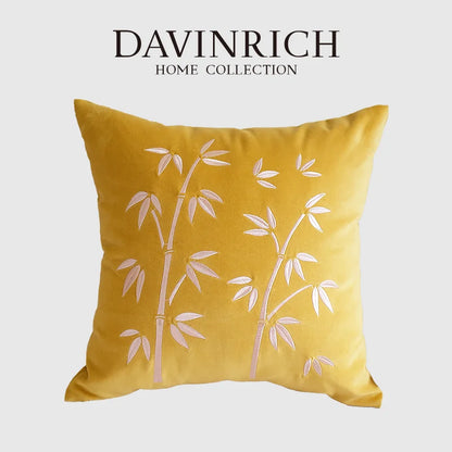 DecorBites™ Bamboo Embroidery Yellow Patchwork Art Throw Pillow Cover 45x45cm