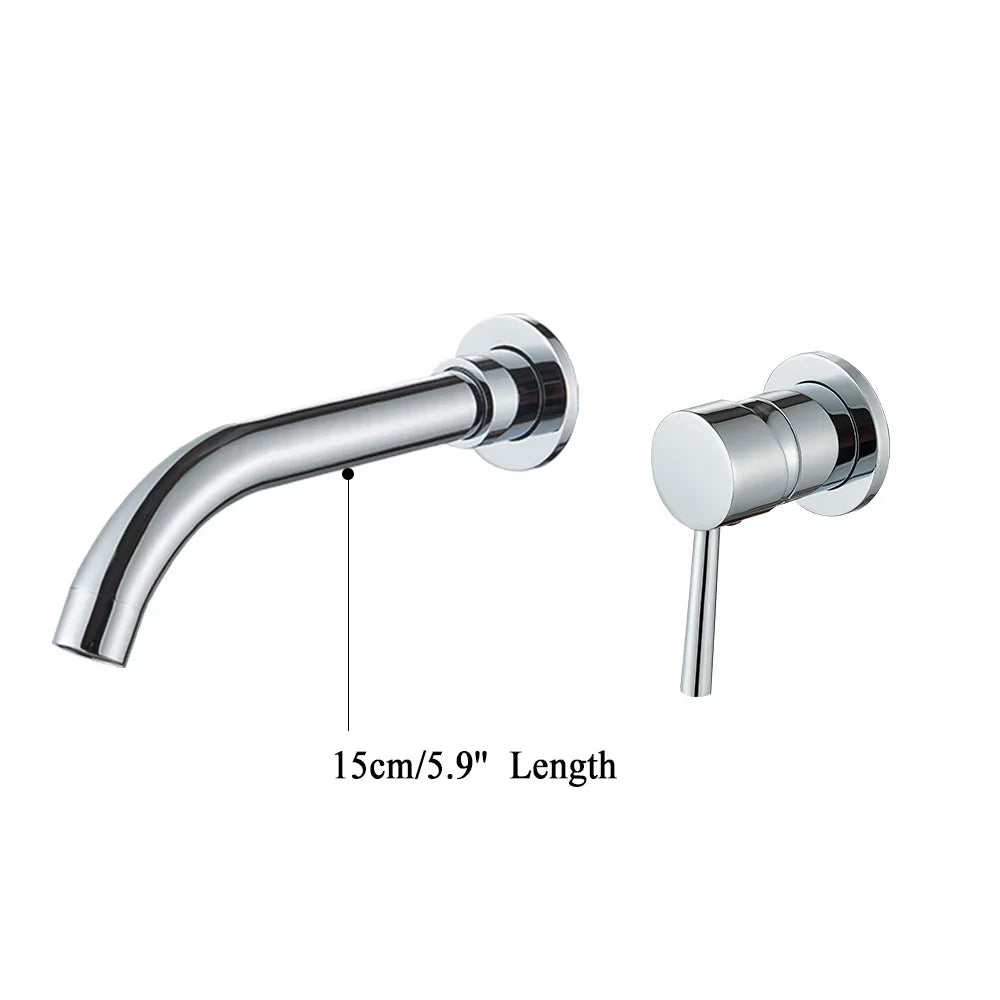 DecorBites™ Gold Brass Bathroom Faucet with Modern Lever Handle, Wall Mount Sink Tap