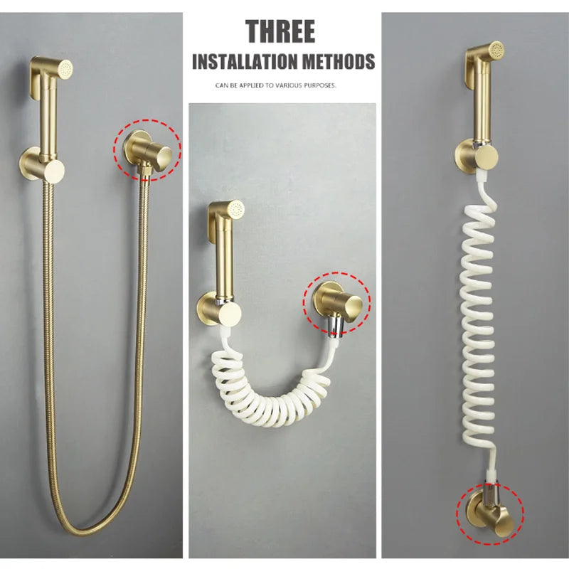 DecorBites™ Brushed Gold Solid Brass Bathroom Angled Dual Outlet Toilet Filling Valve