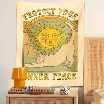 Decobites Sun Cat Tapestry Wall Hanging for Boho Home Decor