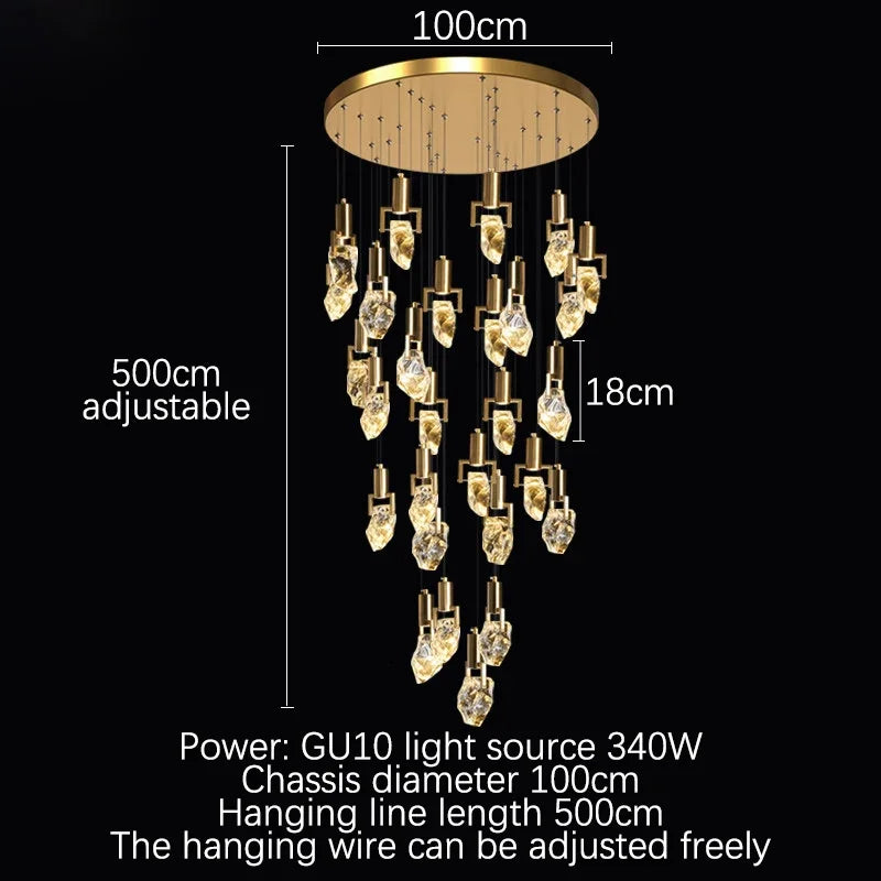 DecorBites™ Elegant Diamond Crystal Chandelier LED Light Fixture Gold Home Decor