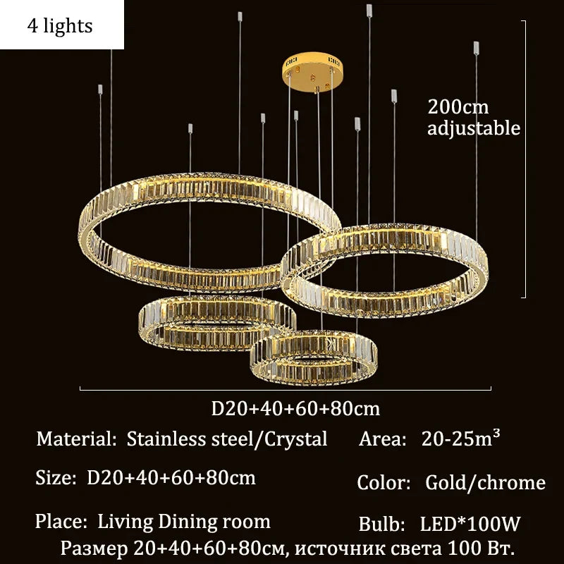 Modern Crystal Ring Pendant Chandelier In Gold Or Silver
