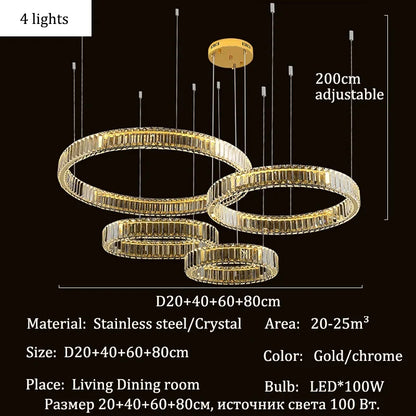 Modern Crystal Ring Pendant Chandelier In Gold Or Silver