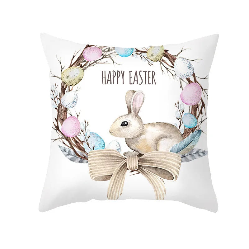 DecorBites™ Easter Rabbit & Eggs Pillowcase: Festival Home Decor Flower Bunny Print Cushion Cover