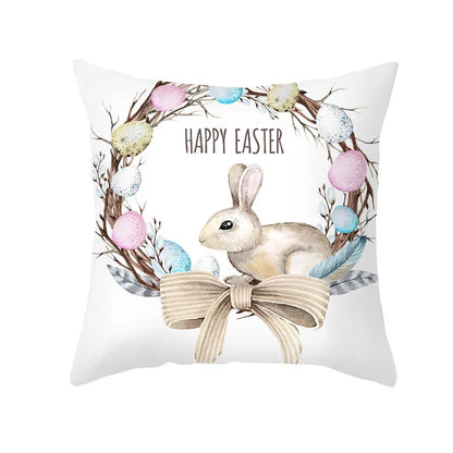 DecorBites™ Easter Rabbit & Eggs Pillowcase: Festival Home Decor Flower Bunny Print Cushion Cover