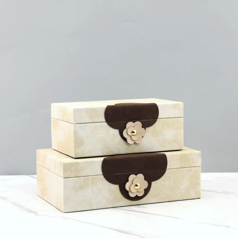 DecorBites™ Handmade Flowers Leather Jewelry Box Makeup Organizer Home Decor