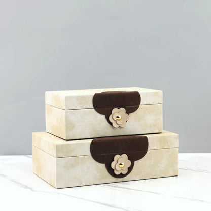 DecorBites™ Handmade Flowers Leather Jewelry Box Makeup Organizer Home Decor