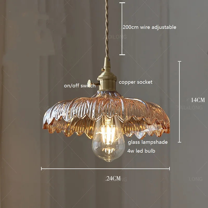 DecorBites™ Green Glass LED Pendant Lamp with Copper Wood Handle for Modern Nordic Home Decor