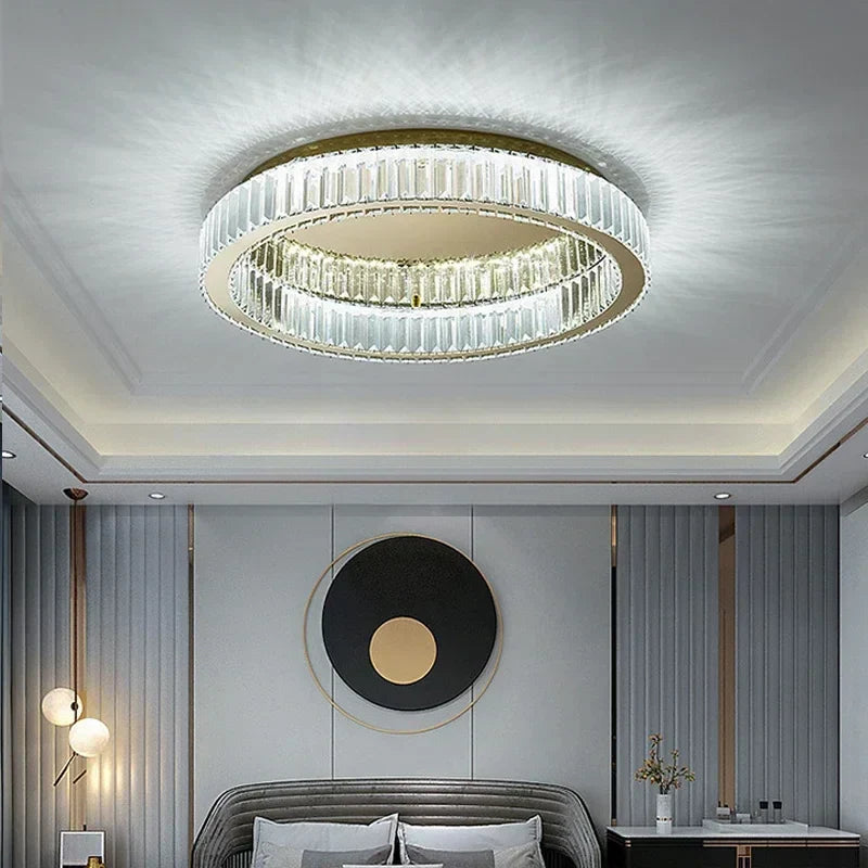 DecorBites™ Gold Crystal Ceiling Light Ring LED - Modern Luxury Indoor Home Lighting