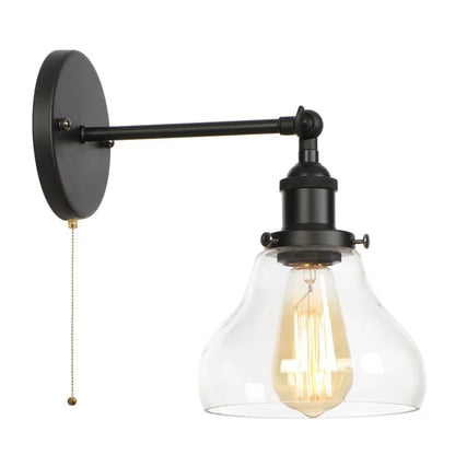 DecorBites™ Black Iron LED Wall Lights Industrial Pull Chain Switch Bedroom Dining Room Loft