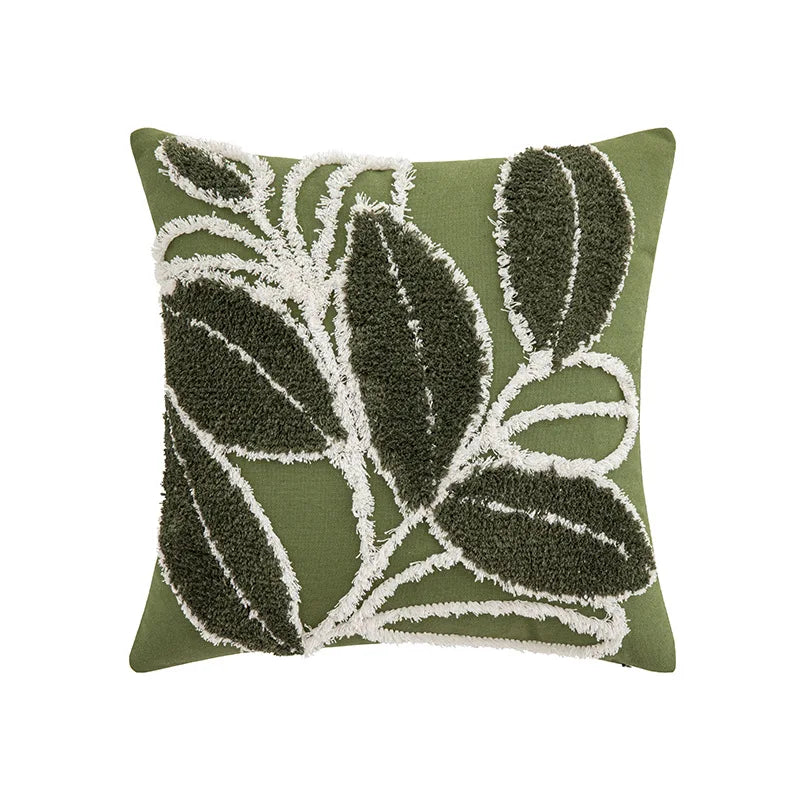 DecorBites™ Green Embroidered Tufted Cushion Cover - Modern Minimalism Art Design