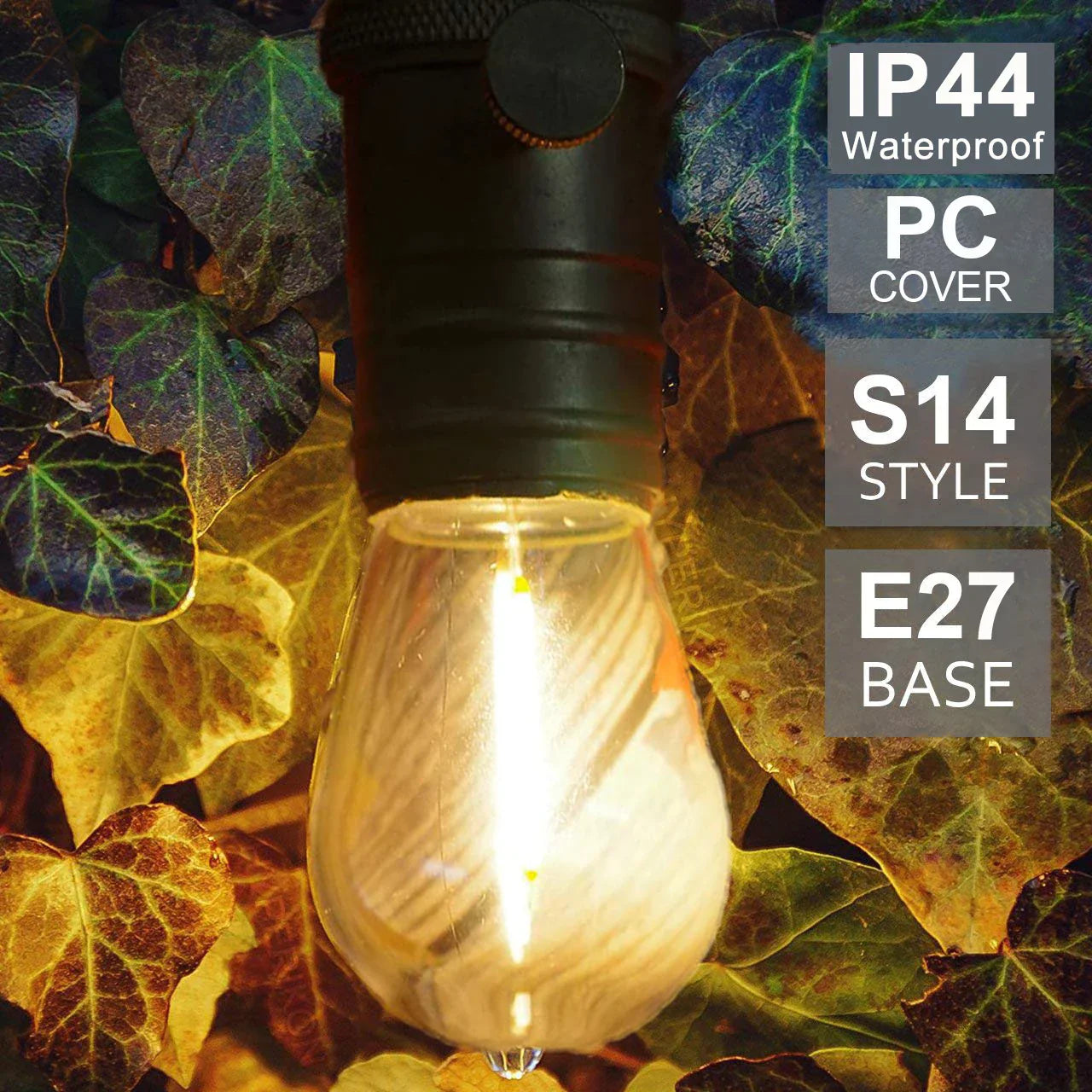 DecorBites™ Amber Plastic Bulbs: Waterproof 2700K LED E27 String Light for Patio Outdoor Decor