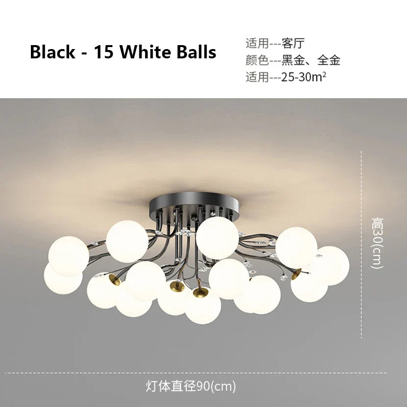DecorBites™ Glass Bubble Ball LED Ceiling Light in Black Gold Crystal for Bedroom & Living Room
