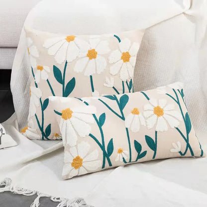 DecorBites™ Daisy Floral Geometric Embroidery Pillow Cover Yellow Blue 45x45cm Soft Cozy