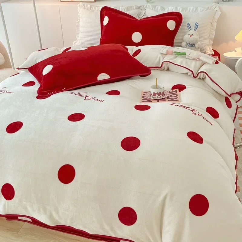 Decobites Polka Dot Milk Velvet Queen Bedding Set with Sheets & Pillowcases