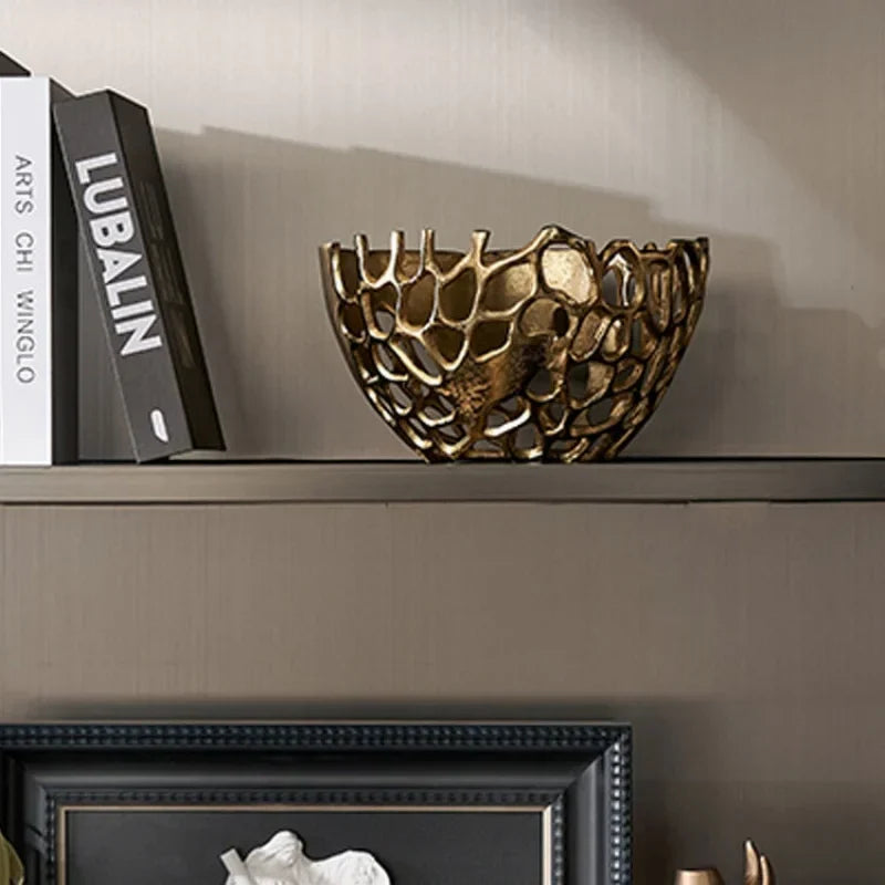 DecorBites™ Gold Coralline Fruit Tray: Stylish Home Decor & Desktop Storage