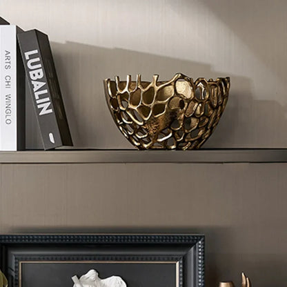 DecorBites™ Gold Coralline Fruit Tray: Stylish Home Decor & Desktop Storage
