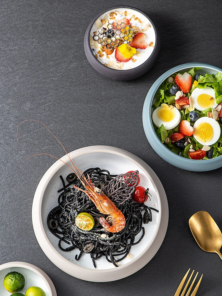 DecorBites™ Japanese Ceramic Round Bowl - Restaurant Tableware and Household Snack Fruit Dessert Bowl