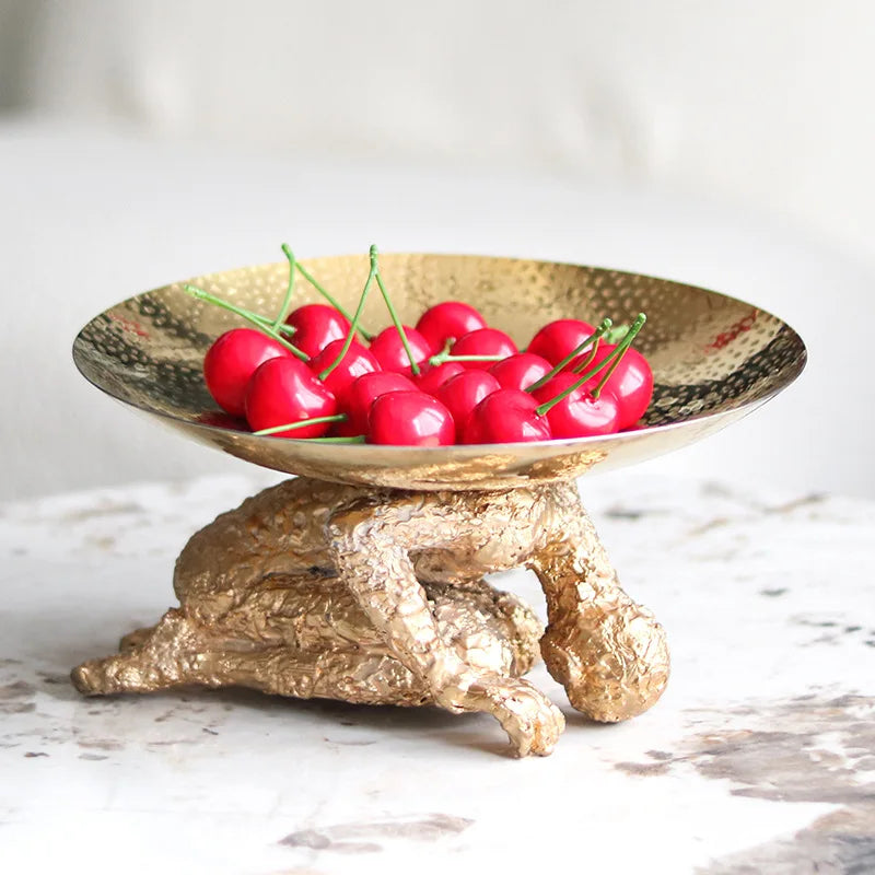 DecorBites™ Golden Resin Handicraft Tray Figurine for Home Decor