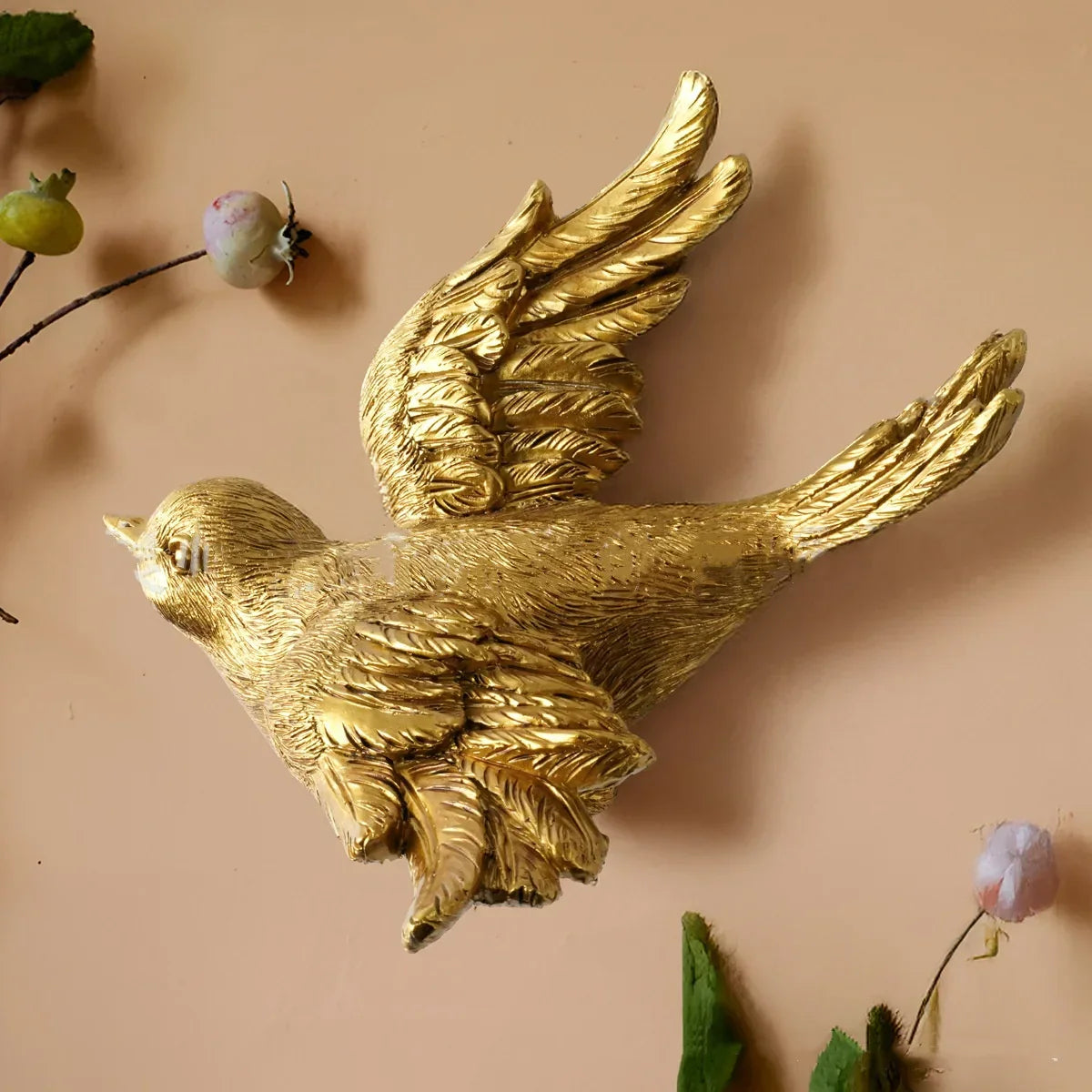 DecorBites™ Golden Bird & Butterfly Resin Wall Decoration Statues