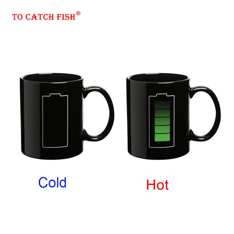 Creative Battery Magic Mug Positive Energy Color Changing Cup Ceramic Discoloration Coffee Tea Milk Mugs Novelty Gifts