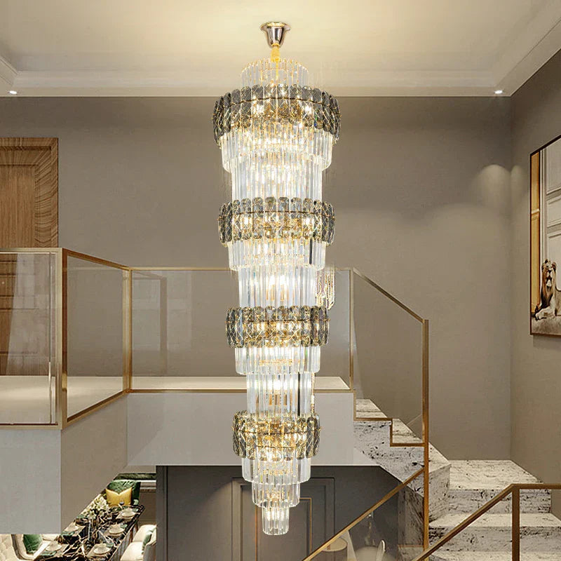 DecorBites™ Elegant Crystal Hollow Long Chandelier for Duplex Living Room and Stairwell