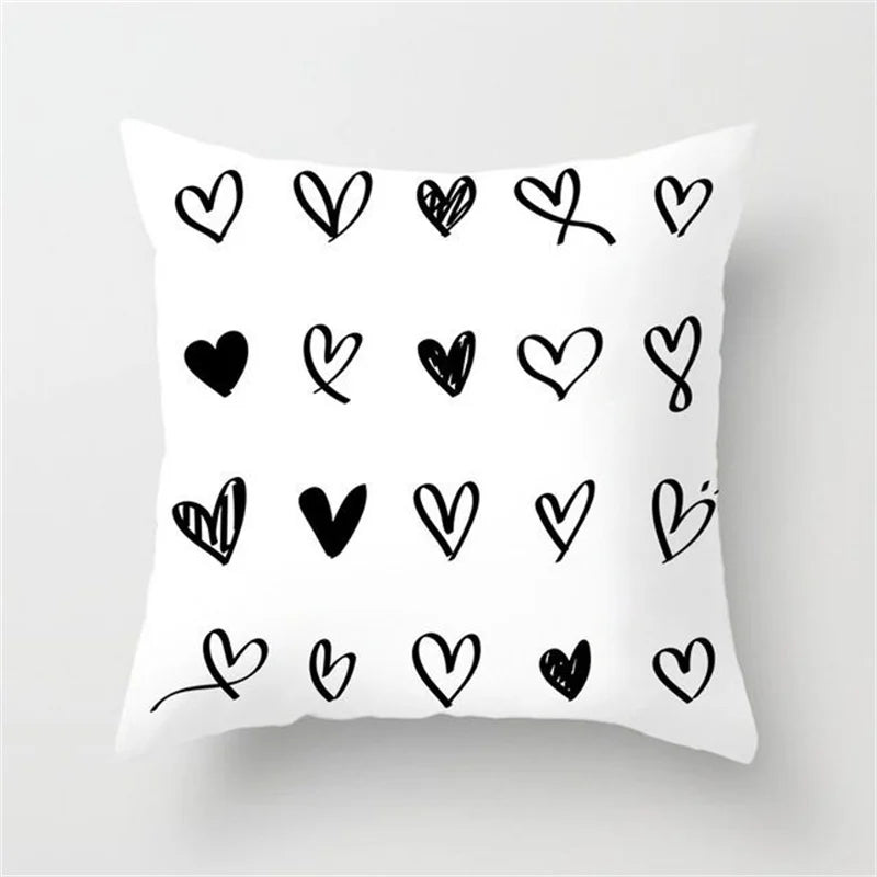 DecorBites™ Heart Stripe Pillow Cases | Black & White Polyester Cushion Covers