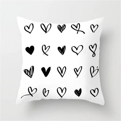 DecorBites™ Heart Stripe Pillow Cases | Black & White Polyester Cushion Covers