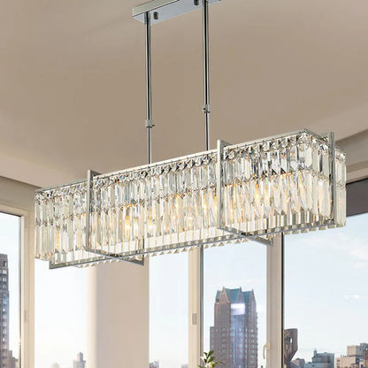 DecorBites™ Crystal Chandelier: Modern Rectangular Lighting for Living Room, Dining Room, Bar