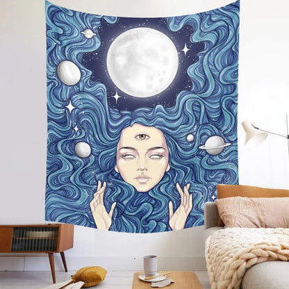 Moon Phase Magic Tapestry by Decobites - Boho Wall Hanging for Bedroom Decor