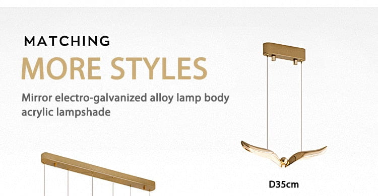 Luxury minimalist creative seagull wall lamp featuring a gold-colored bird-shaped pendant light with a mirror electro-galvanized alloy body and acrylic lampshade for bedroom and living room use.