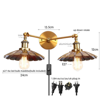 DecorBites™ Industrial Retro LED Wall Lamp with Two Heads and Pull Chain Switch