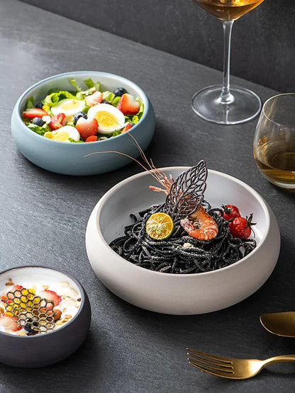 DecorBites™ Japanese Ceramic Round Bowl - Restaurant Tableware and Household Snack Fruit Dessert Bowl