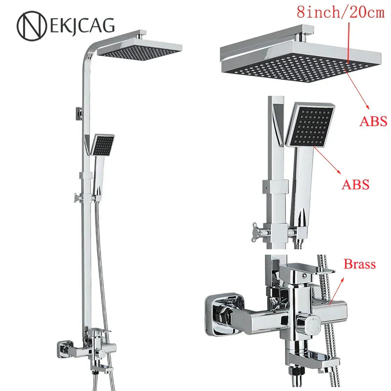 مجموعة صنبور دش DecorBites™ من الفولاذ المقاوم للصدأ باللون الأسود مع مخرج شلال - صنبور حوض استحمام من الكروم