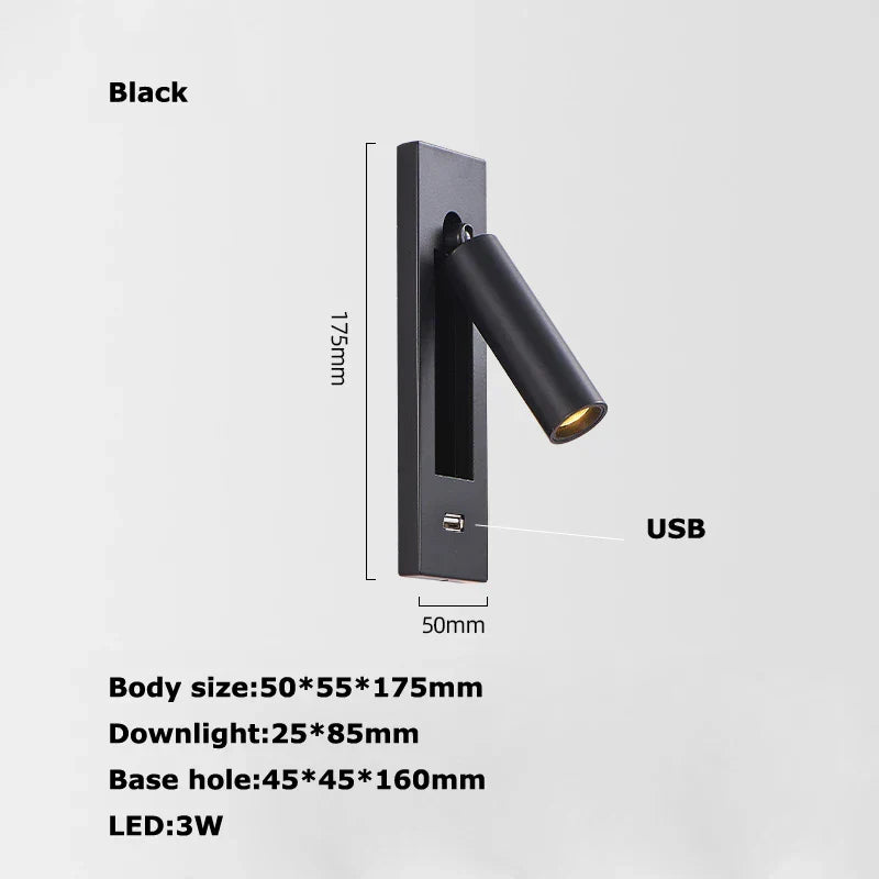 DecorBites™ LED Wall Lamp with Switch, USB Port, Rotatable - Bedroom Reading Light