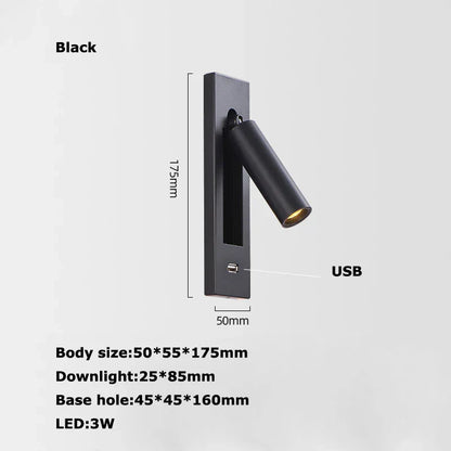 DecorBites™ LED Wall Lamp with Switch, USB Port, Rotatable - Bedroom Reading Light
