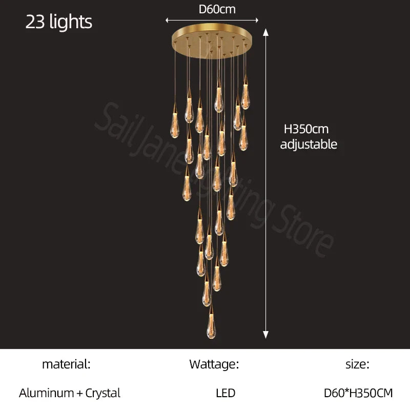 DecorBites™ Gold Crystal Chandelier for Modern Living, Dining & Stair Lighting