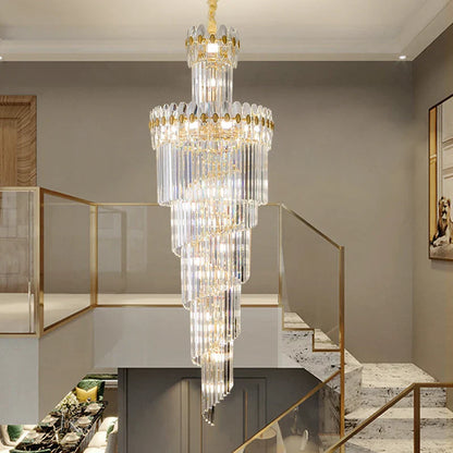 DecorBites™ Crystal Chandelier: Luxe Stairwell Lighting for Duplex Villa, Loft, or Living Room